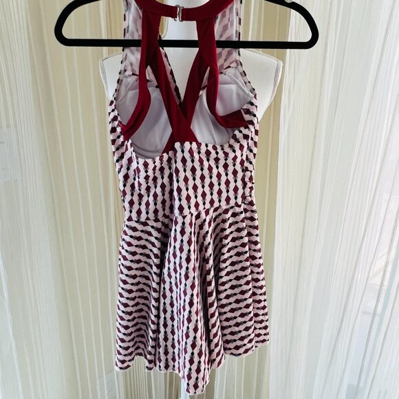 Allover Geometric Print One-piece Swimsuit, V Neck Tummy Control Skirted Bathing - Picture 6 of 6